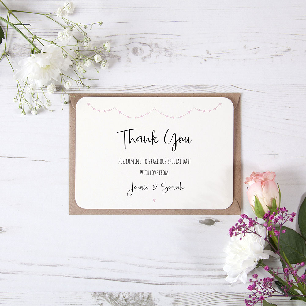 Thank You Cards 'Pink Heart Bunting' Customisable